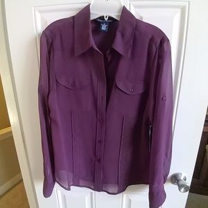 Plum long sleeve w roll up option M free tank NWT